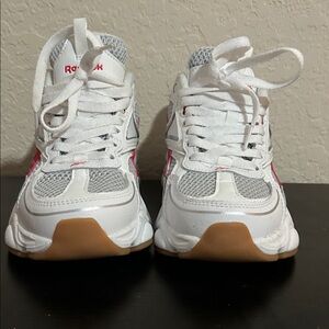 Reebok White Sneakers with Pink Accents and Gum Soles
